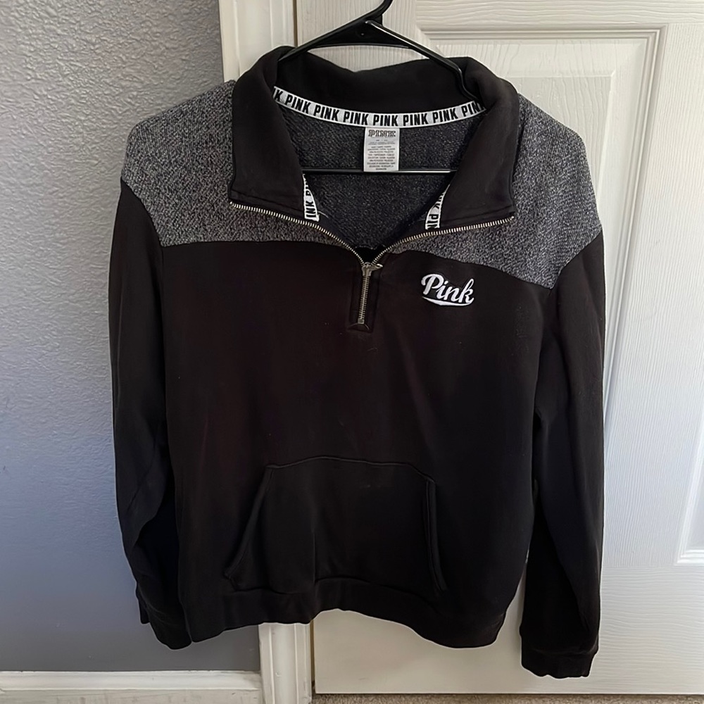Pink crew neck quarter zip